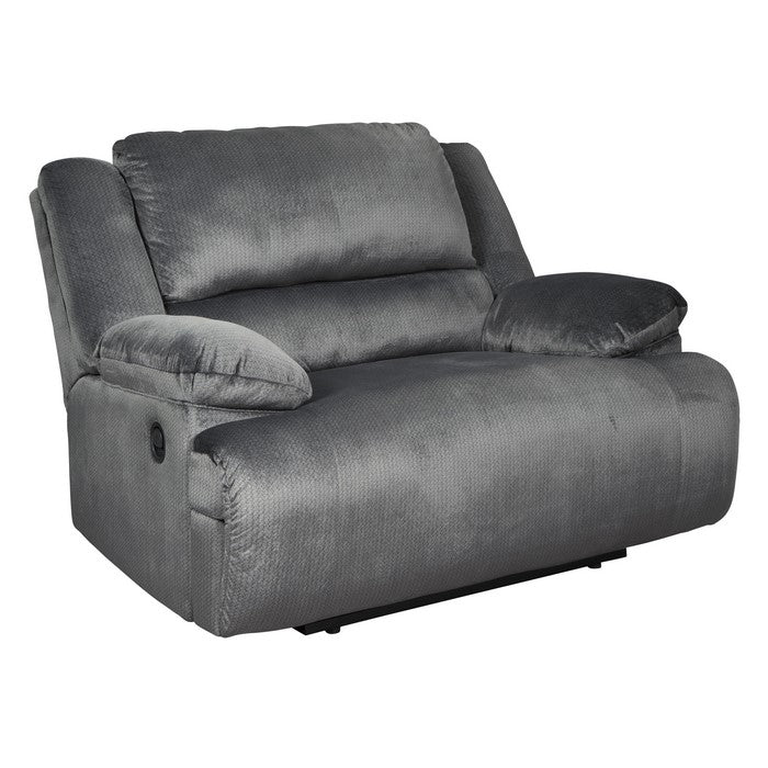 Fabric Upholstered Zero Wall Wide Seat Recliner with Pull Tab, Silver