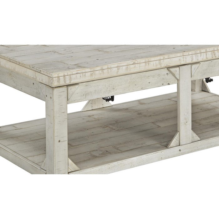 Farmhouse Wooden Lift Top Cocktail Table with Open Bottom Shelf, White