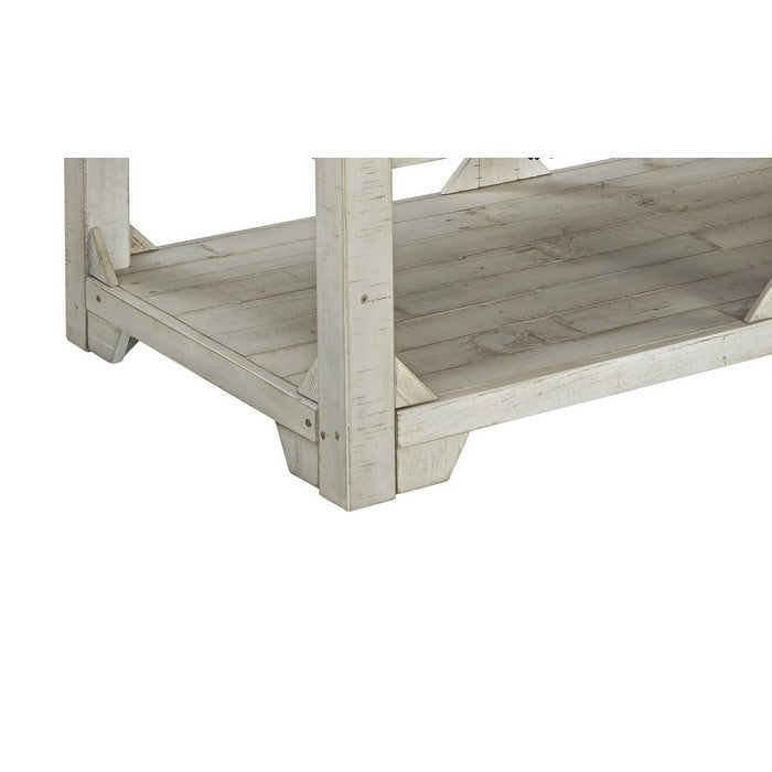 Farmhouse Wooden Lift Top Cocktail Table with Open Bottom Shelf, White
