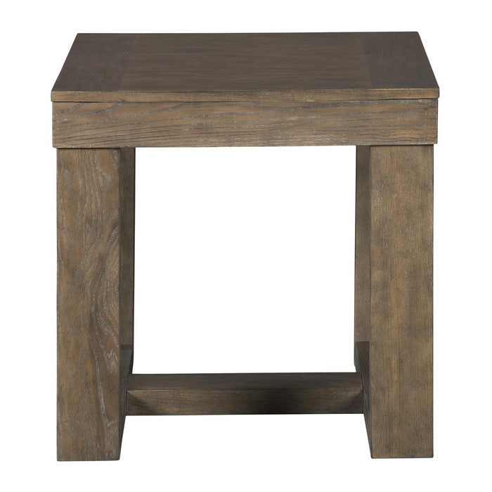 Grained Wooden Frame End Table with Trestle Base, Taupe Brown