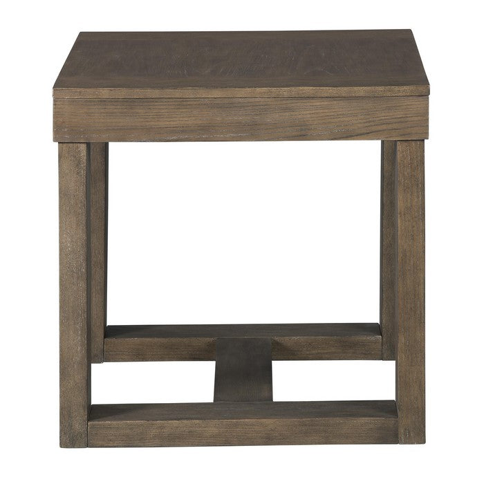 Grained Wooden Frame End Table with Trestle Base, Taupe Brown