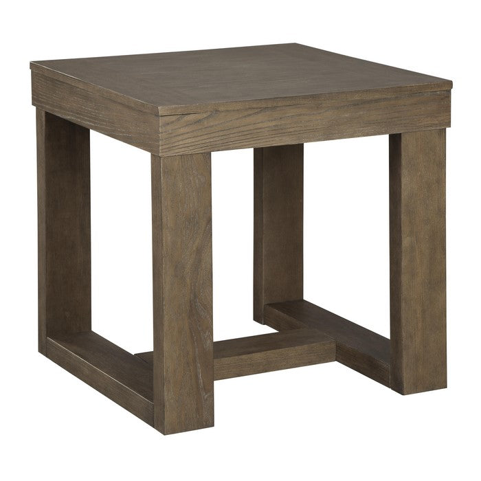 Grained Wooden Frame End Table with Trestle Base, Taupe Brown