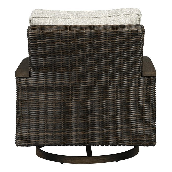 Handwoven Wicker Aluminum Swivel Lounge Chair, Set of 2, Beige and Brown