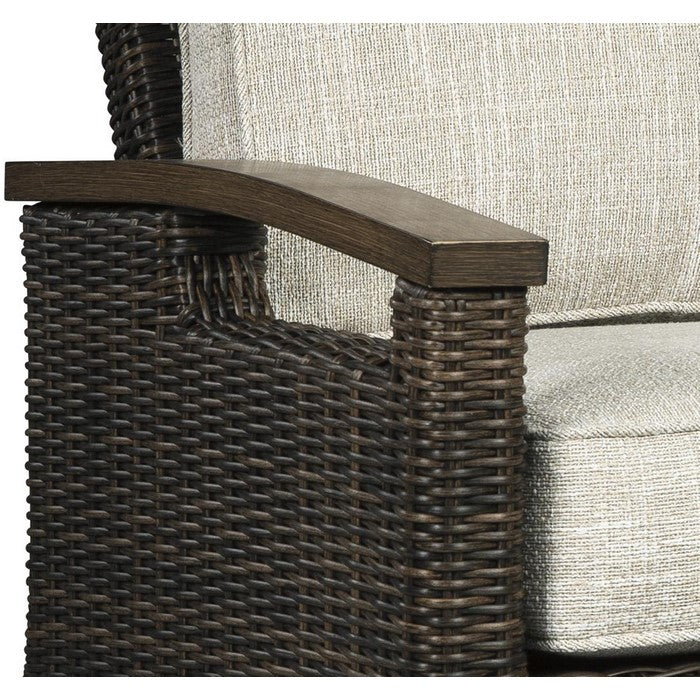 Handwoven Wicker Aluminum Swivel Lounge Chair, Set of 2, Beige and Brown