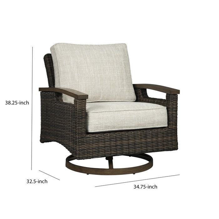 Handwoven Wicker Aluminum Swivel Lounge Chair, Set of 2, Beige and Brown