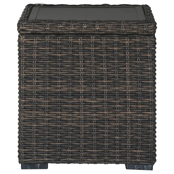 Handwoven Wicker End Table with Open Shelf, Brown and Black