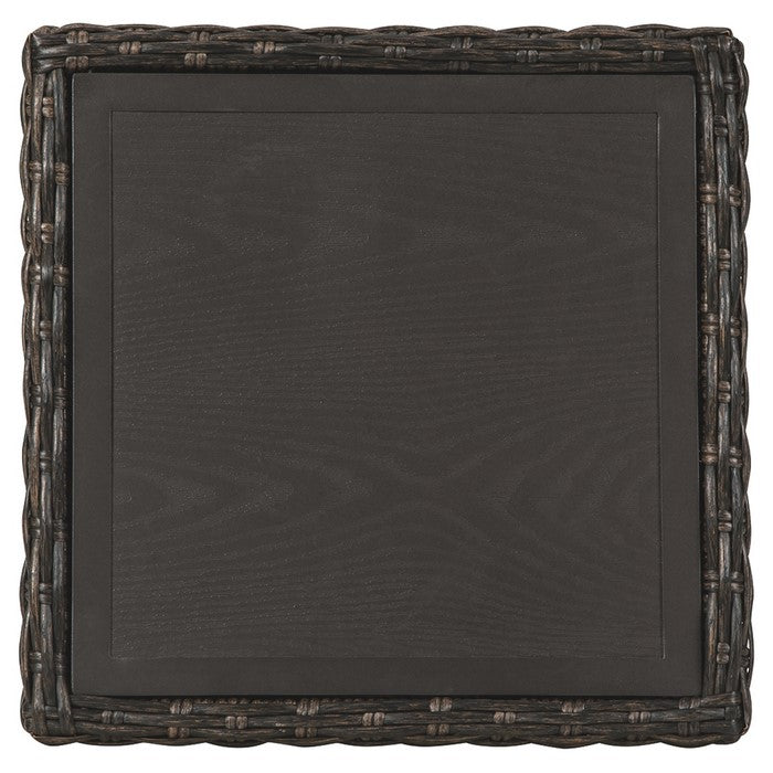 Handwoven Wicker End Table with Open Shelf, Brown and Black