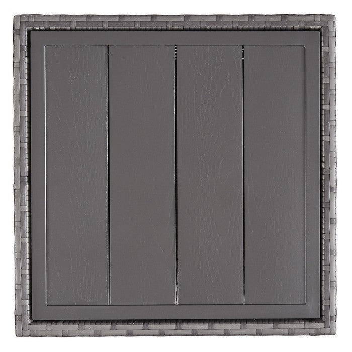 Handwoven Wicker End Table with Plank Style Top and Metal Frame, Gray