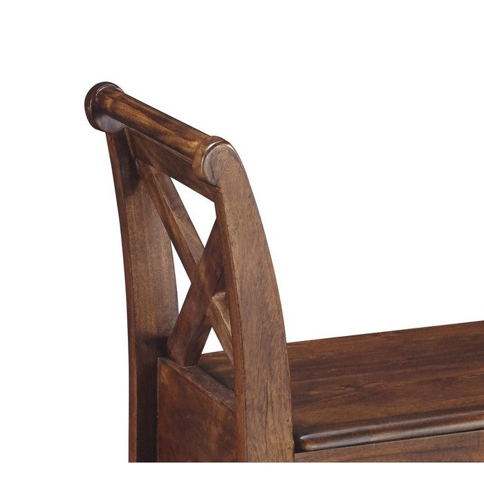 Hinged Seat Storage Wooden Accent Bench with X Braces, Brown