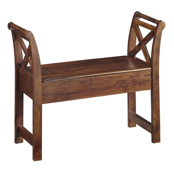 Hinged Seat Storage Wooden Accent Bench with X Braces, Brown
