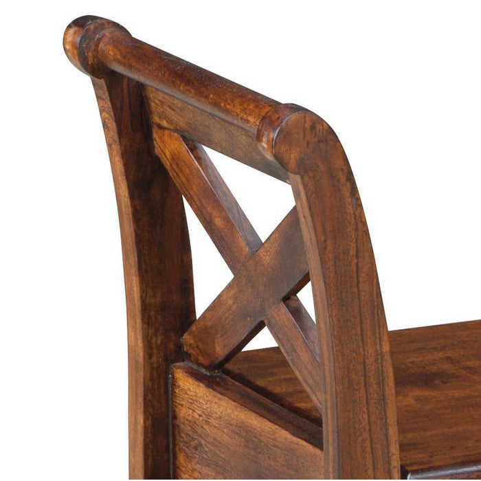Hinged Seat Storage Wooden Bench with X Braces, Brown