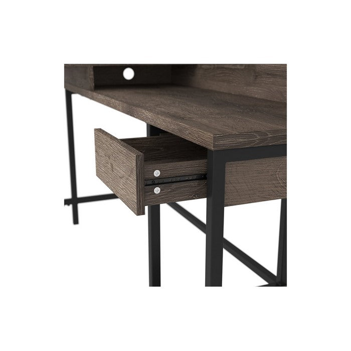 L Shaped Wooden Writing Desk with 1 Drawer and Bottom Shelf,Brown and Black