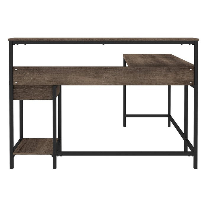 L Shaped Wooden Writing Desk with 1 Drawer and Bottom Shelf,Brown and Black