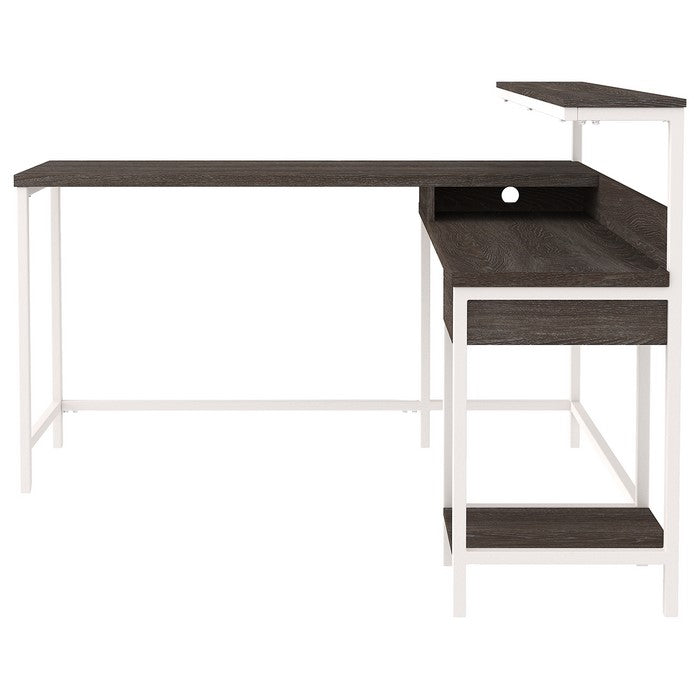 L Shaped Wooden Writing Desk with 1 Drawer and Bottom shelf,Gray and White