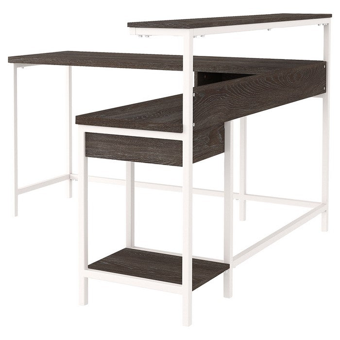 L Shaped Wooden Writing Desk with 1 Drawer and Bottom shelf,Gray and White