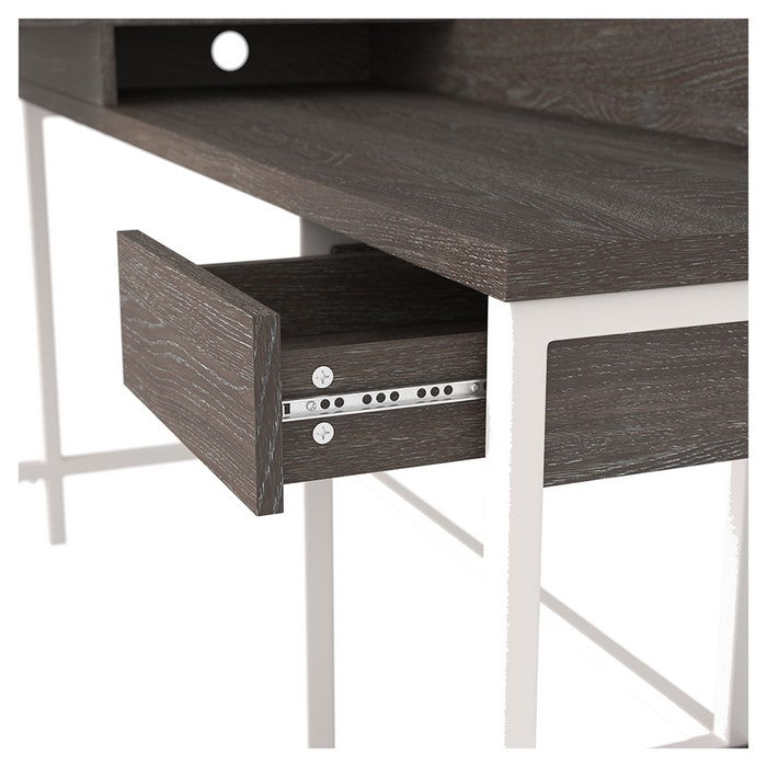 L Shaped Wooden Writing Desk with 1 Drawer and Bottom shelf,Gray and White