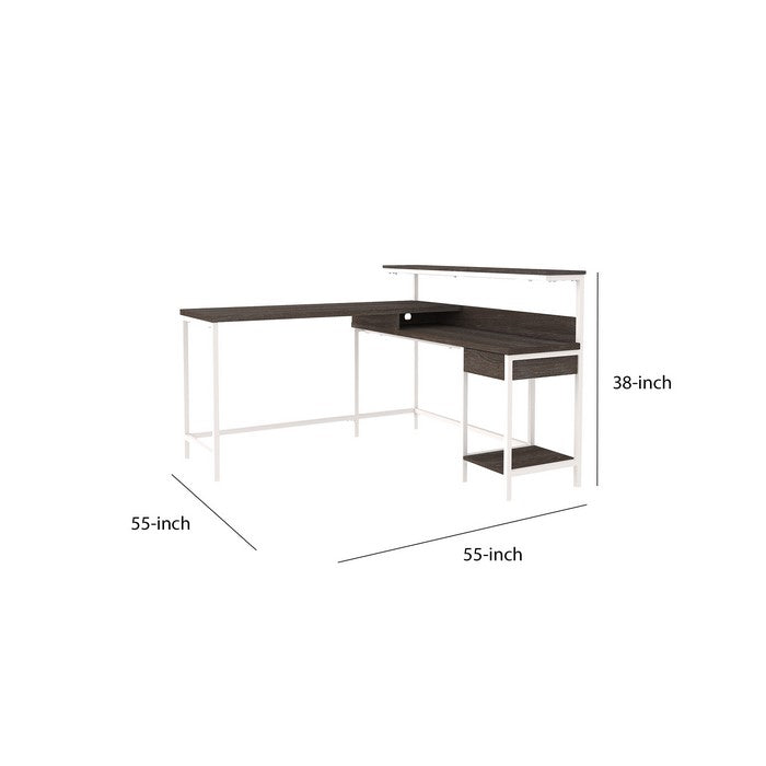 L Shaped Wooden Writing Desk with 1 Drawer and Bottom shelf,Gray and White