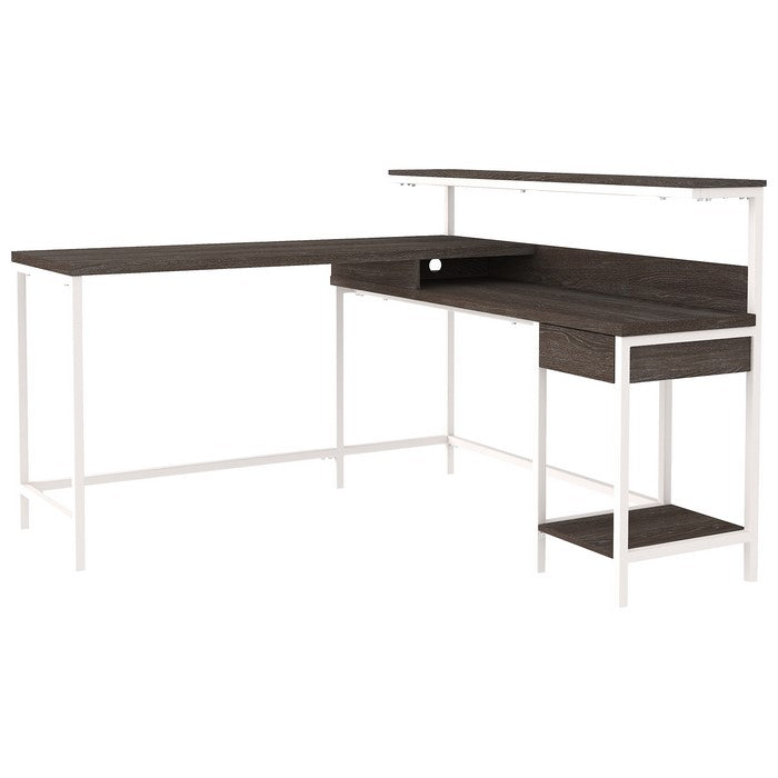 L Shaped Wooden Writing Desk with 1 Drawer and Bottom shelf,Gray and White