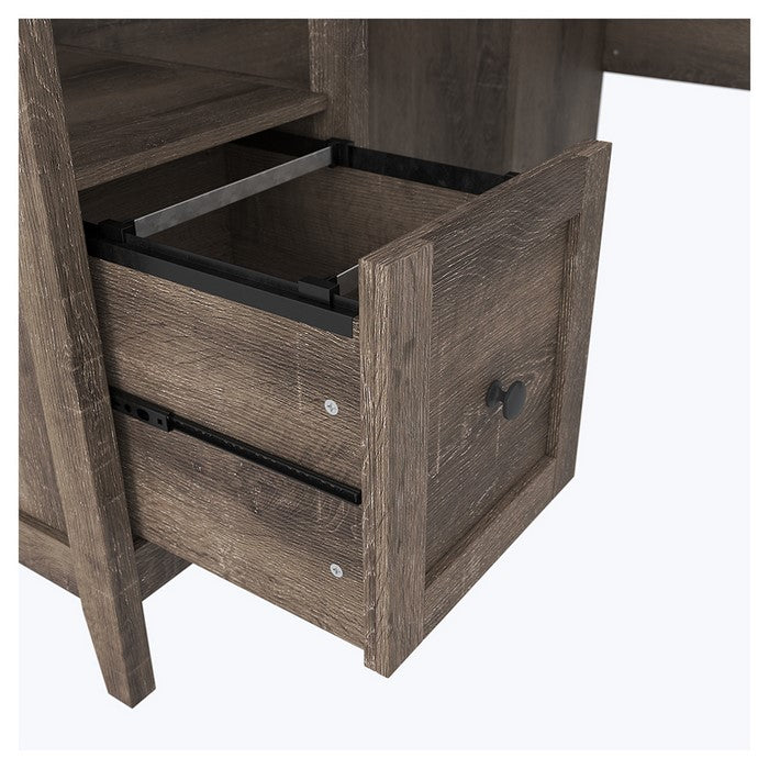 L Shaped Wooden Writing Desk with 1 File Drawer and Bottom Shelf, Brown
