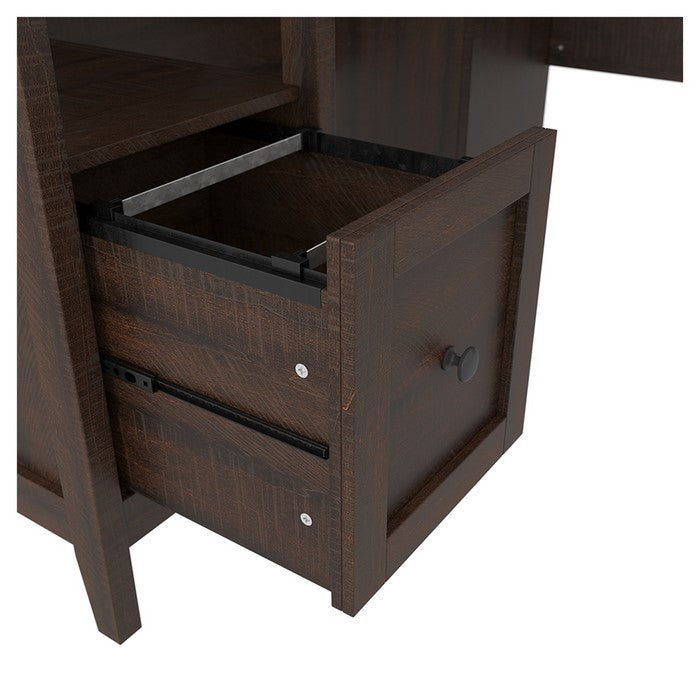 L Shaped Writing Desk with 1 Drawer and Bottom Shelf, Dark Brown and Black