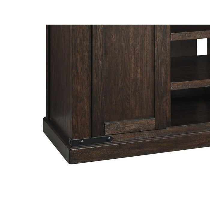 Large Wooden TV Stand with 2 Barn Sliding Doors and 6 Shelves, Brown