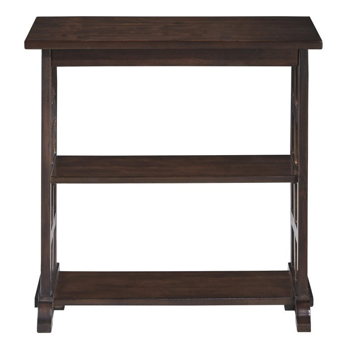 Lattice Design Chair Side End Table with 2 Open Shelves, Brown
