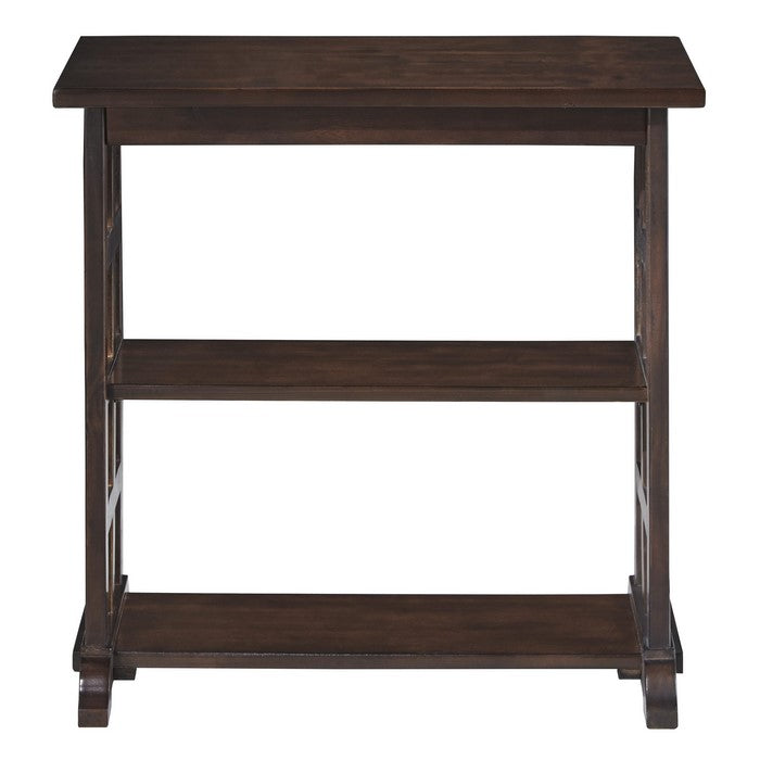 Lattice Design Chair Side End Table with 2 Open Shelves, Brown