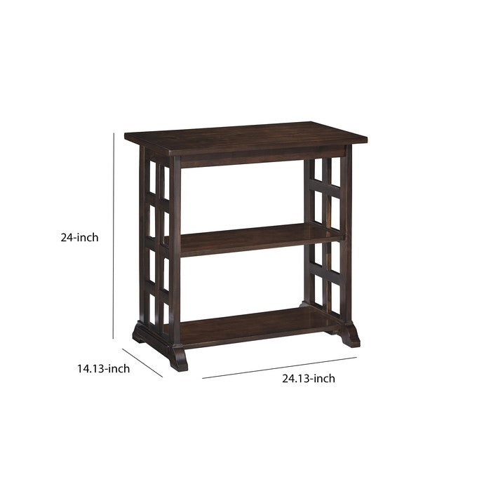 Lattice Design Chair Side End Table with 2 Open Shelves, Brown