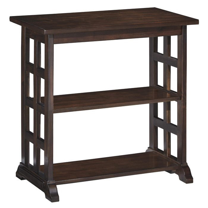 Lattice Design Chair Side End Table with 2 Open Shelves, Brown