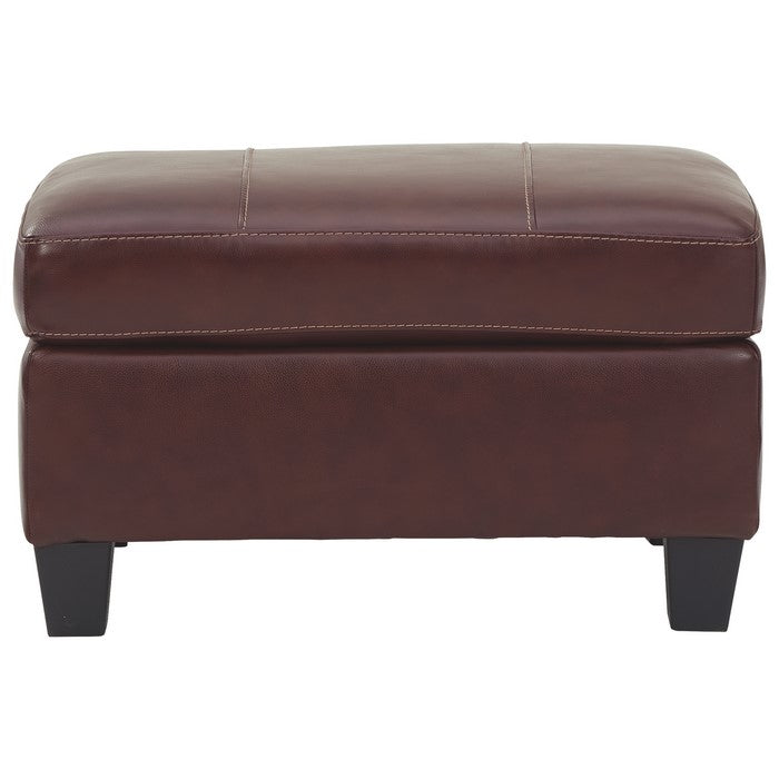 Leatherette and Fabric Upholstered Rectangular Ottoman, Cherry Brown