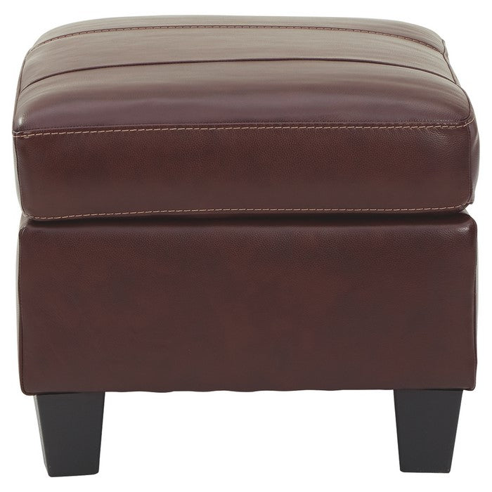 Leatherette and Fabric Upholstered Rectangular Ottoman, Cherry Brown