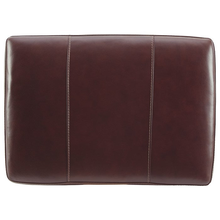 Leatherette and Fabric Upholstered Rectangular Ottoman, Cherry Brown
