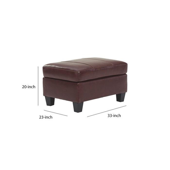 Leatherette and Fabric Upholstered Rectangular Ottoman, Cherry Brown