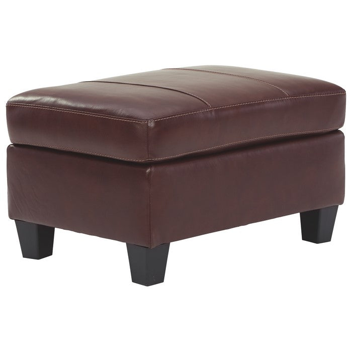 Leatherette and Fabric Upholstered Rectangular Ottoman, Cherry Brown