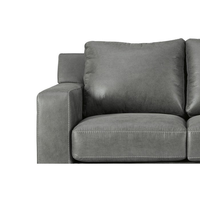 Leatherette Loveseat with Track Armrests and Metal Legs, Charcoal Gray