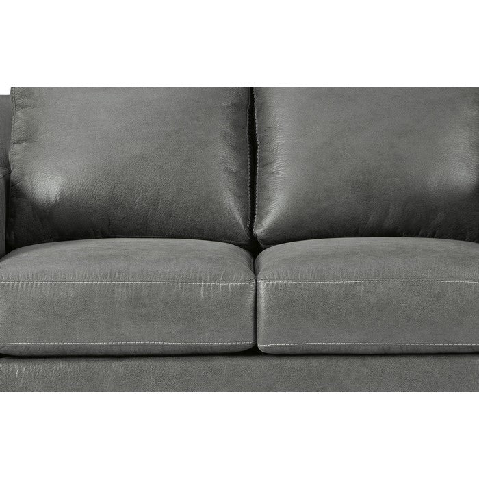 Leatherette Loveseat with Track Armrests and Metal Legs, Charcoal Gray