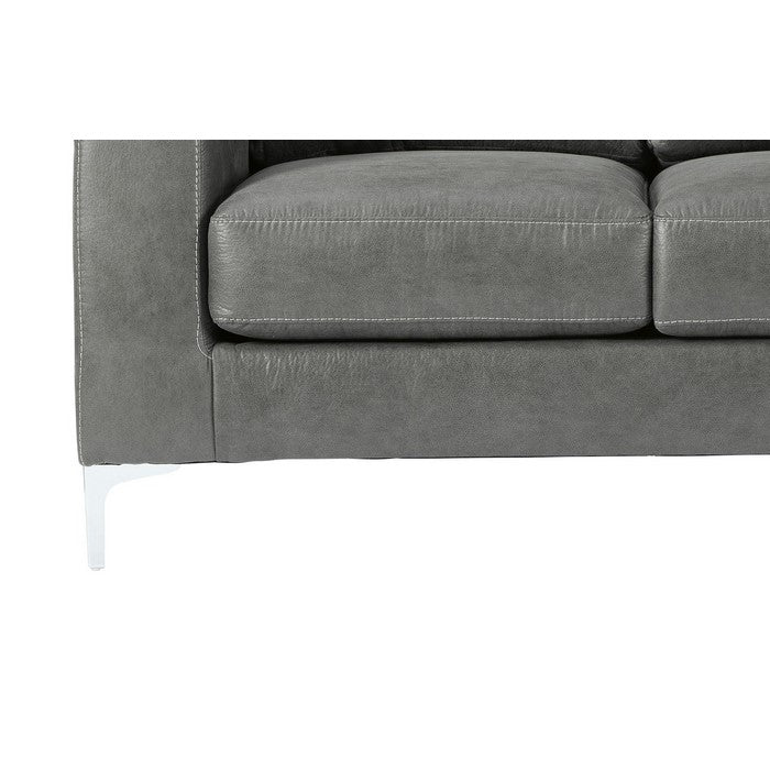 Leatherette Loveseat with Track Armrests and Metal Legs, Charcoal Gray