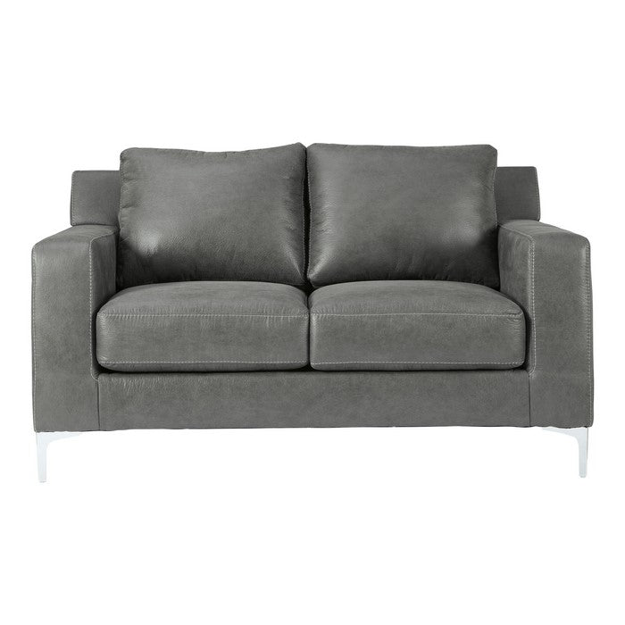 Leatherette Loveseat with Track Armrests and Metal Legs, Charcoal Gray