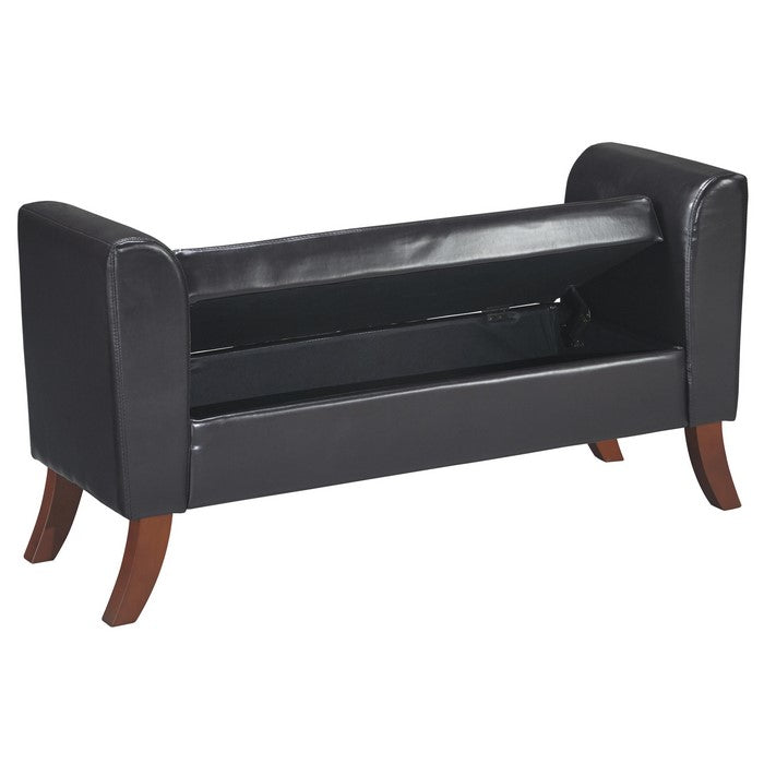 Leatherette Padded Storage Bench with Curved Arms and Saber Legs, Black