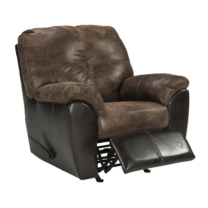 Leatherette Rocker Recliner with Channel Stitching, Brown and Black