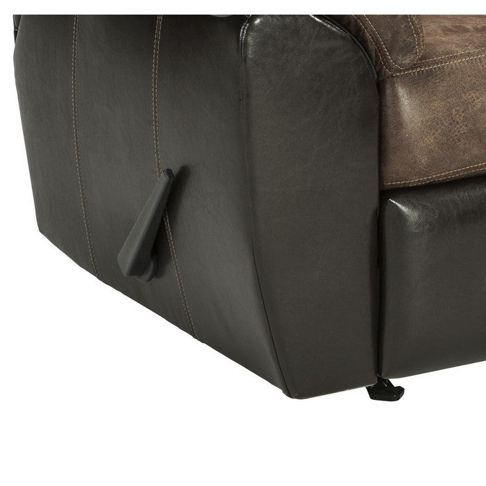 Leatherette Rocker Recliner with Channel Stitching, Brown and Black