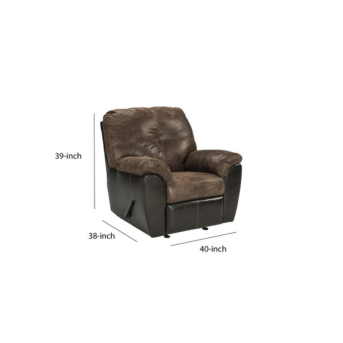 Leatherette Rocker Recliner with Channel Stitching, Brown and Black