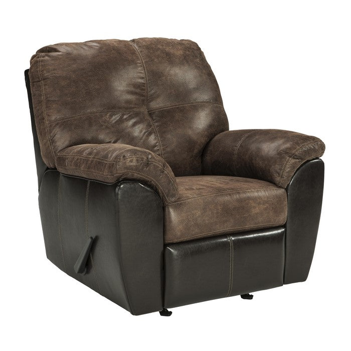 Leatherette Rocker Recliner with Channel Stitching, Brown and Black