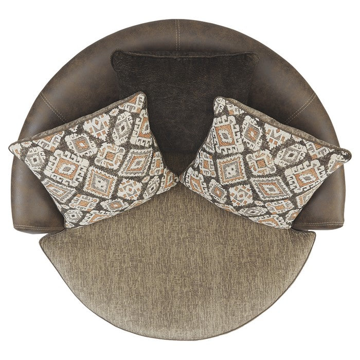 Leatherette Upholstered Round Oversized Swivel Chair, Brown