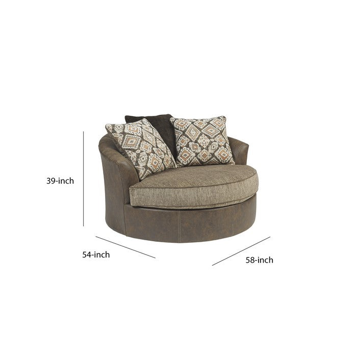 Leatherette Upholstered Round Oversized Swivel Chair, Brown