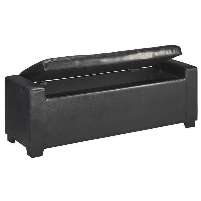 Leatherette Upholstered Storage Bench with Button Tufted Details, Black