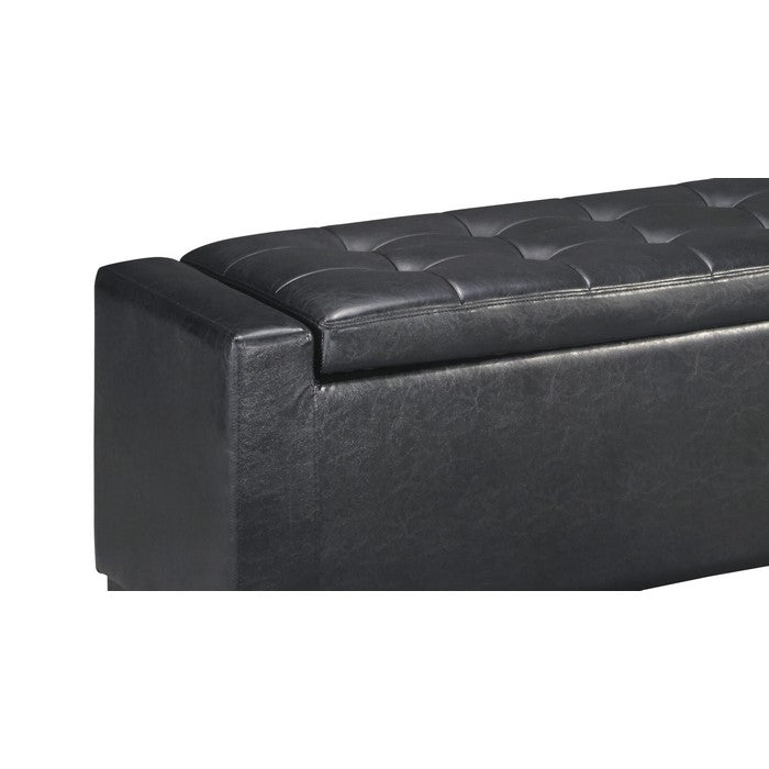 Leatherette Upholstered Storage Bench with Button Tufted Details, Black