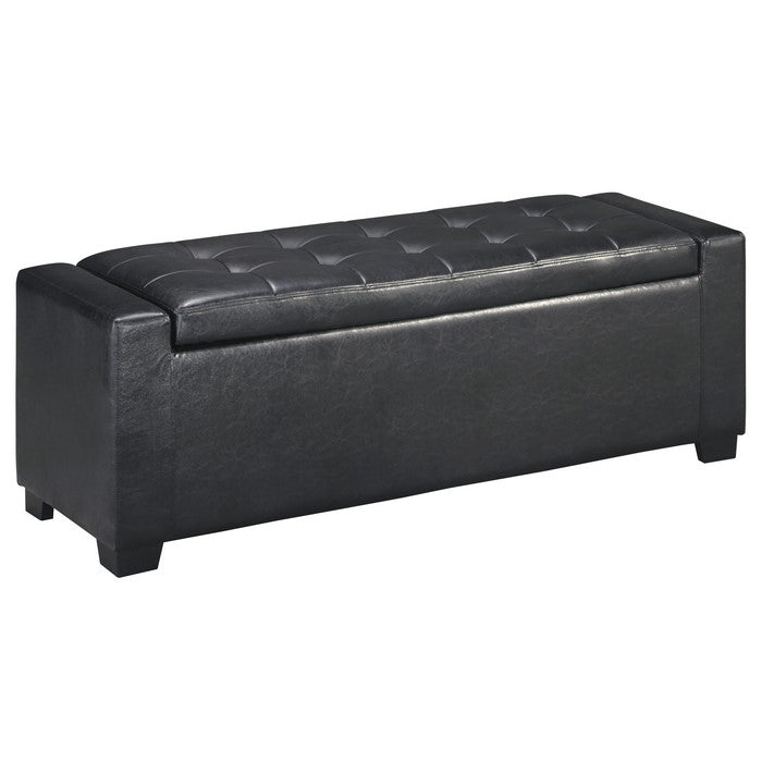 Leatherette Upholstered Storage Bench with Button Tufted Details, Black