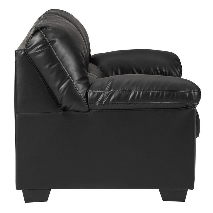 Leatherette Upholstered Wooden Loveseat with Tufted Back, Black