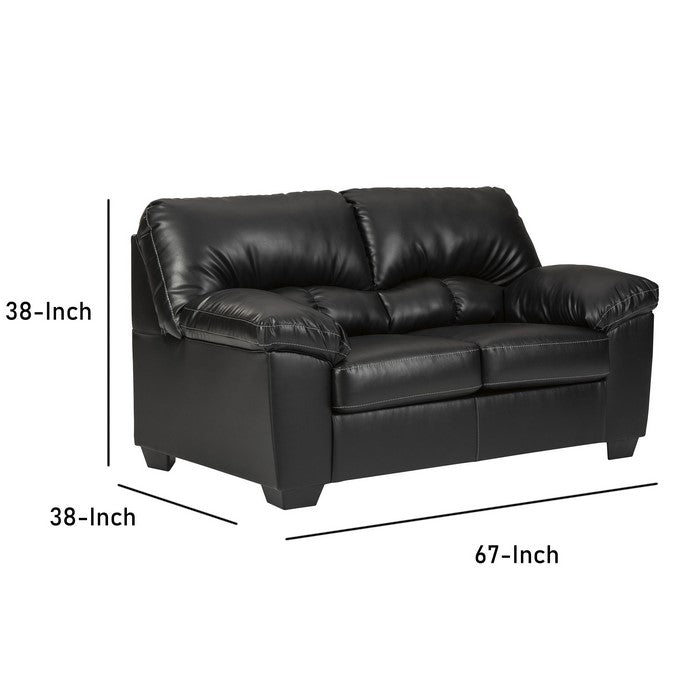 Leatherette Upholstered Wooden Loveseat with Tufted Back, Black